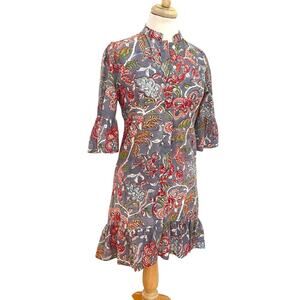 Perry Walker Collective Tori Button-Front Blue Floral Cotton Dress - Size 1/XS